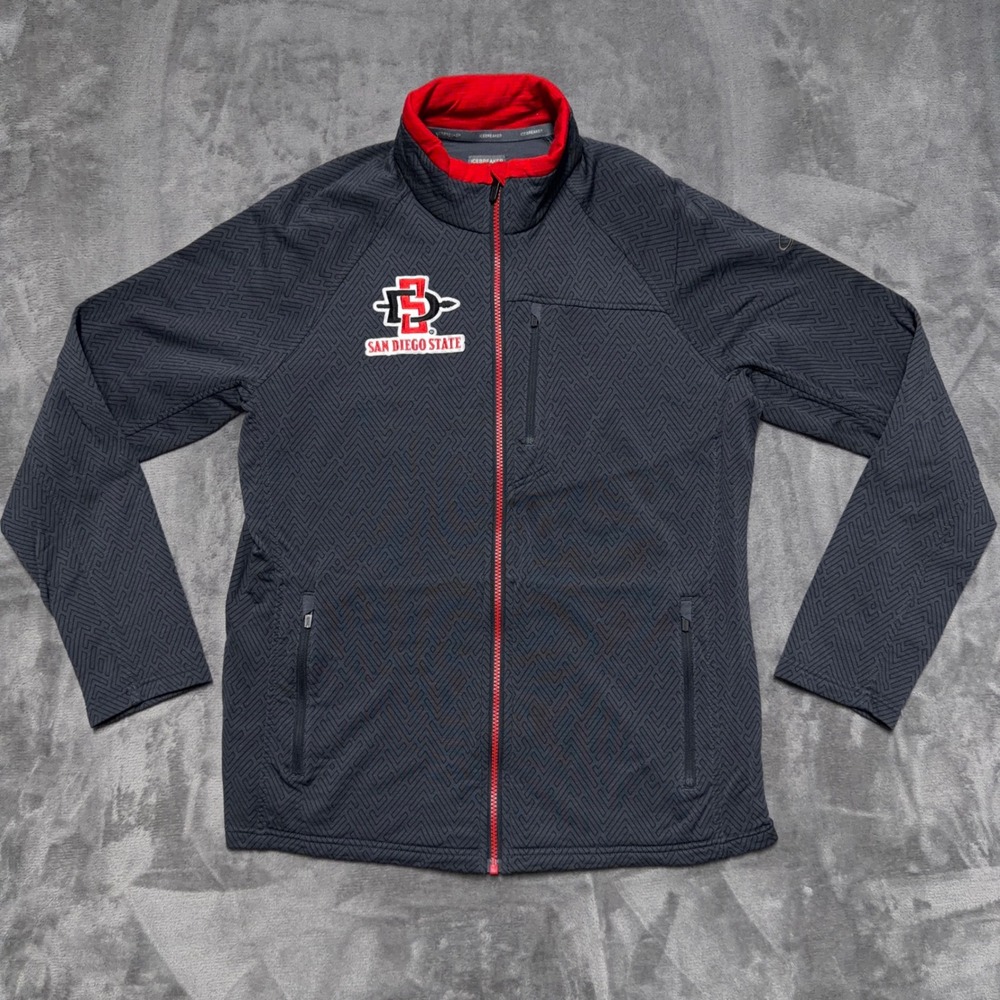 Icebreaker Merino Full Zip Jacket Mens Medium Gray Red Wool San Diego State SDSU